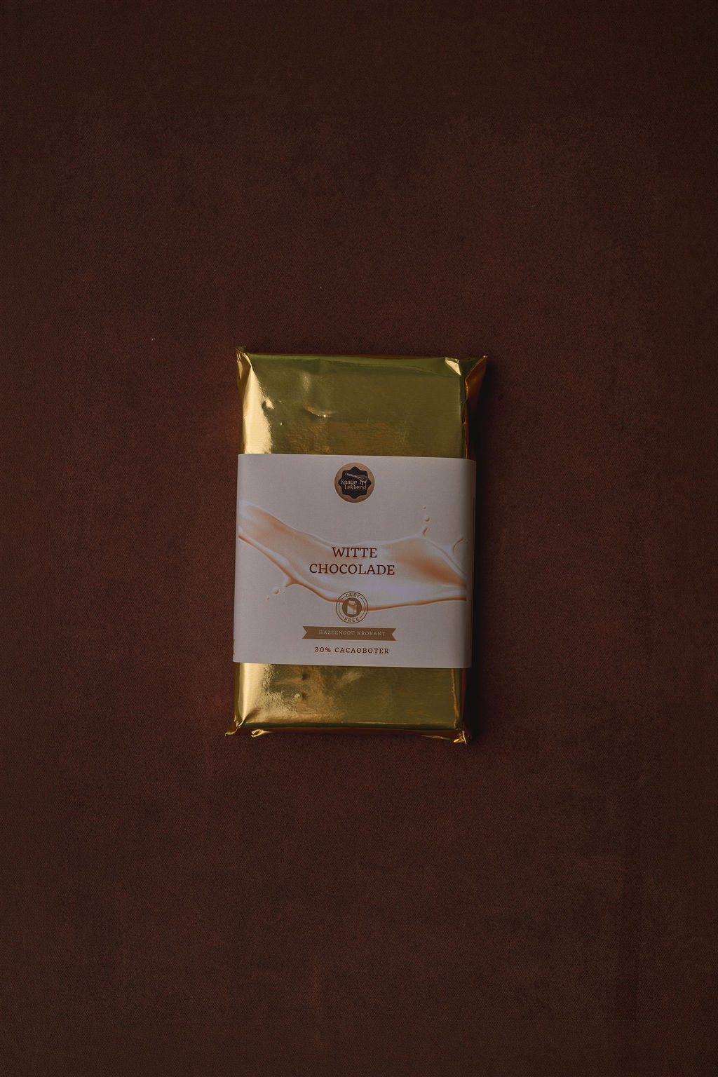 vegan witte chocolade reep hazelnoot krokant